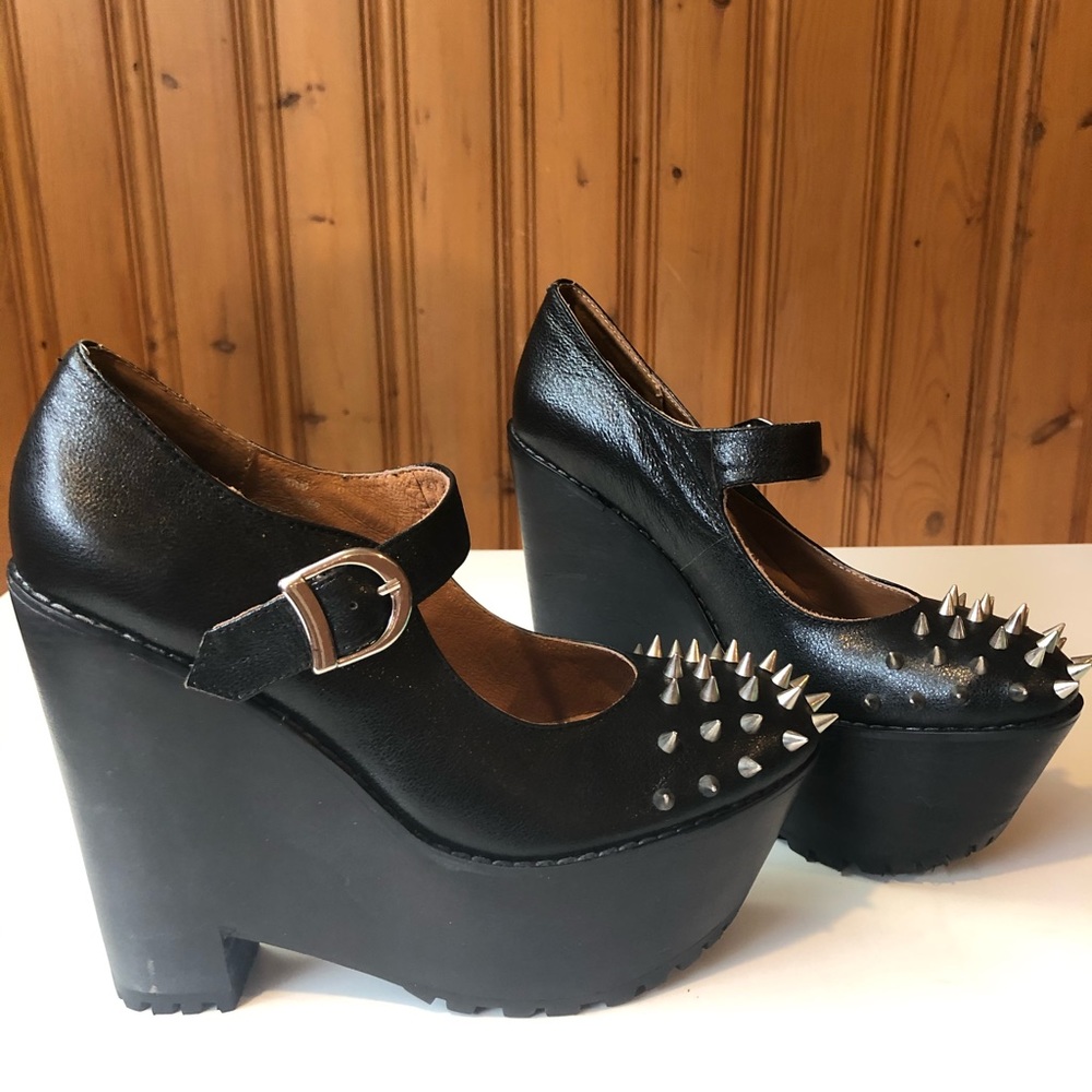 JC Gil Stud black leather platform Mary Janes